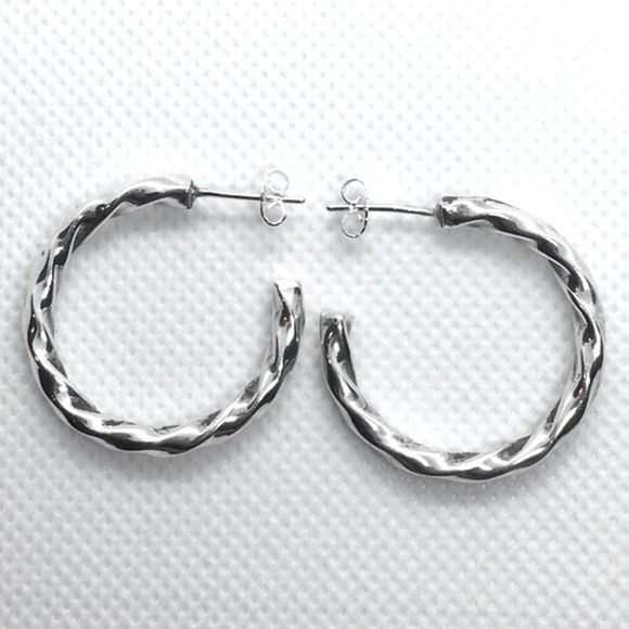 TAXCO Sterling Silver Twisted Rope Post Back Round Hoops 925 Earrings - Picture 5 of 6